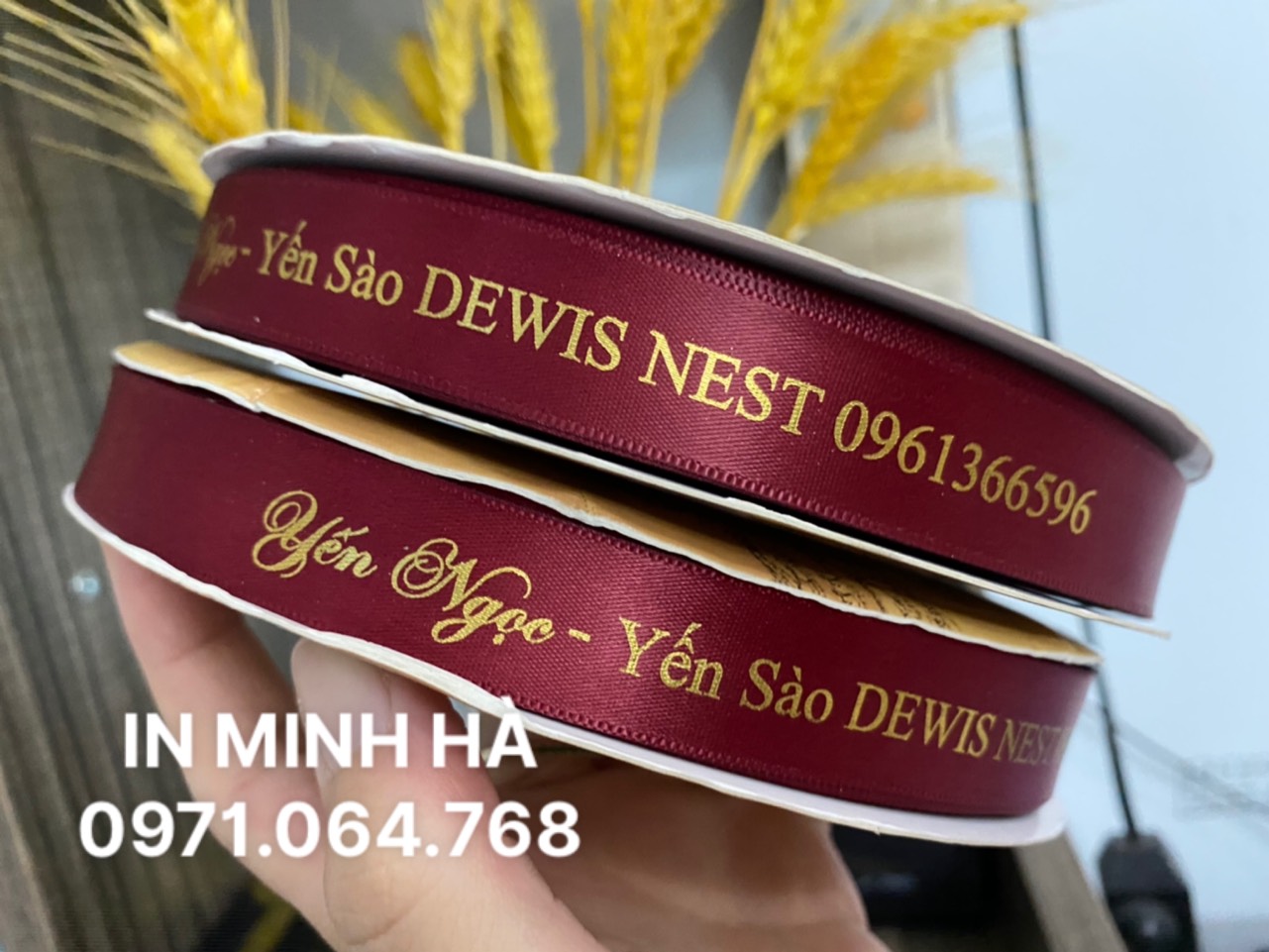 RUY BĂNG VẢI IN CHỮ, IN LOGO THƯƠNG HIỆU - IN MINH HÀ 