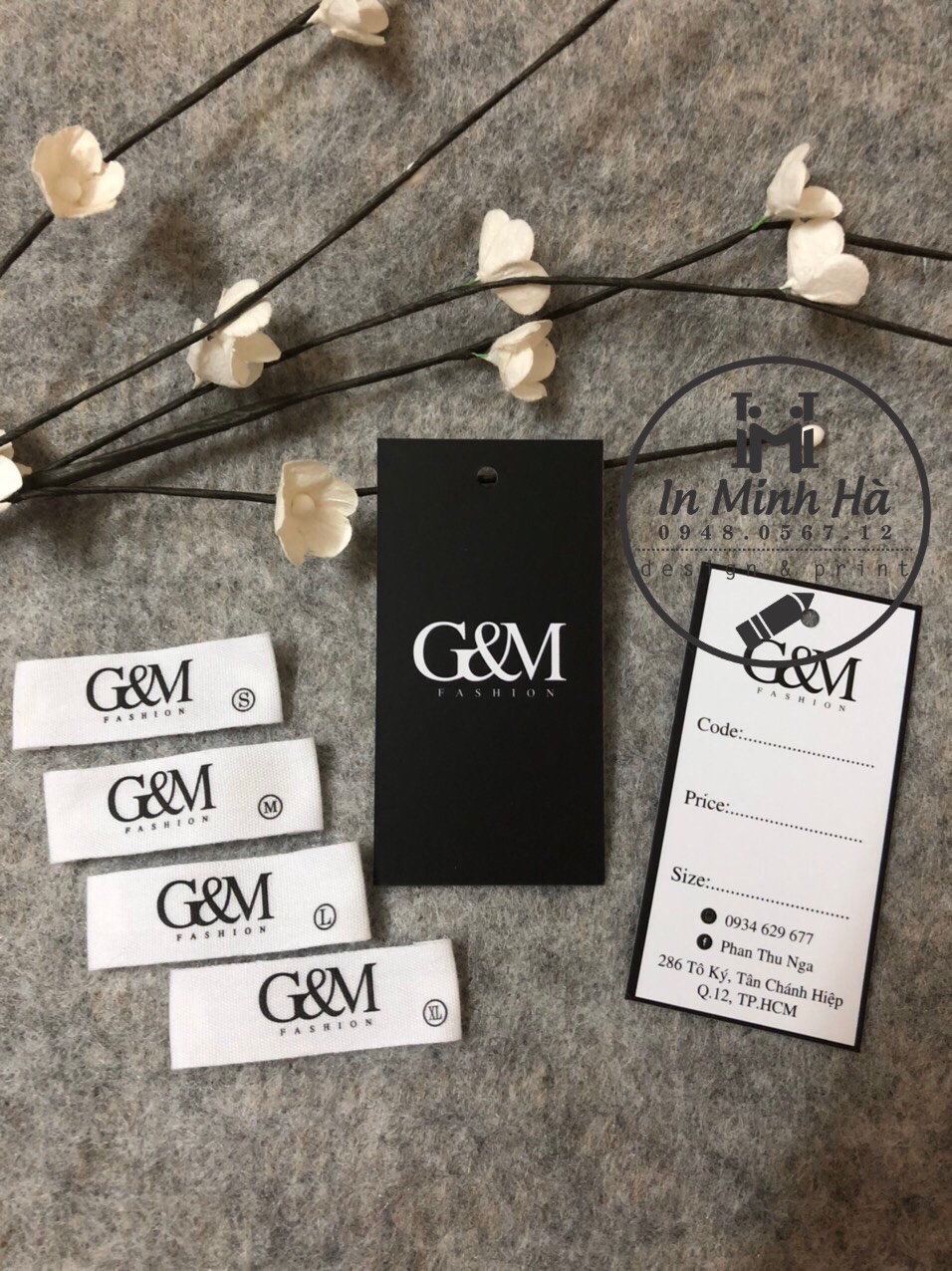 Giá mác in cotton gắn quần áo, tag giấy treo đi kèm